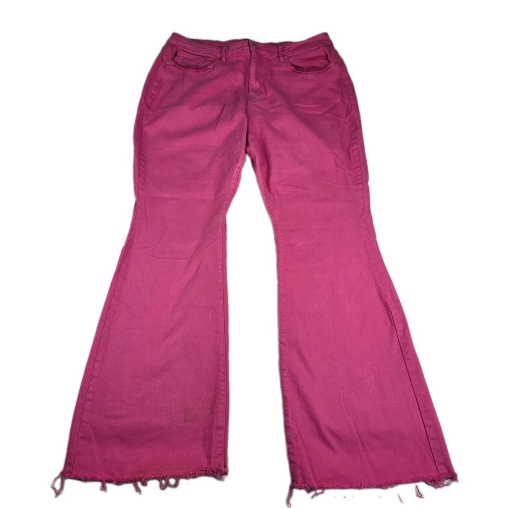 Judy Blue Jeans Womens Size 20W High Rise Flare Hot Pink Raw Hem Denim Pants